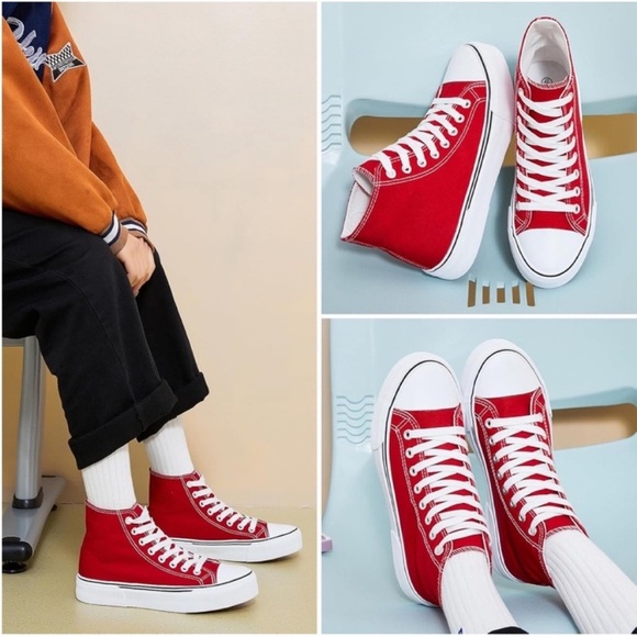 ⏱️2/$15 Red High-Top Sneakers Unisex NIP NWT - Picture 1 of 5